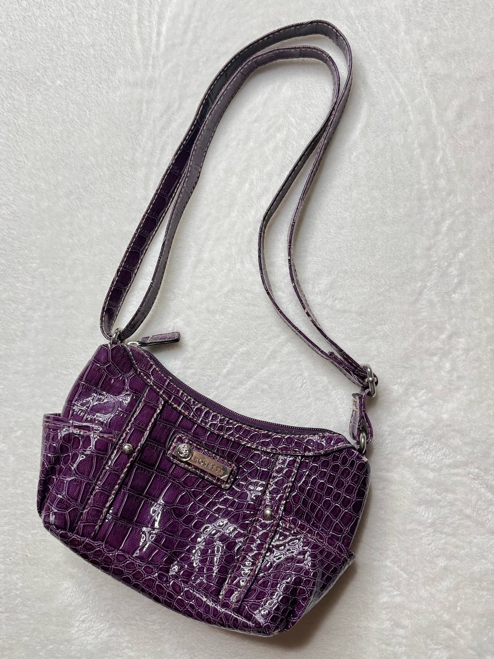 Rosetti - Y2k 90s Purple Faux Croc-Embossed Mini Shoulder Bag, Silver Hardware